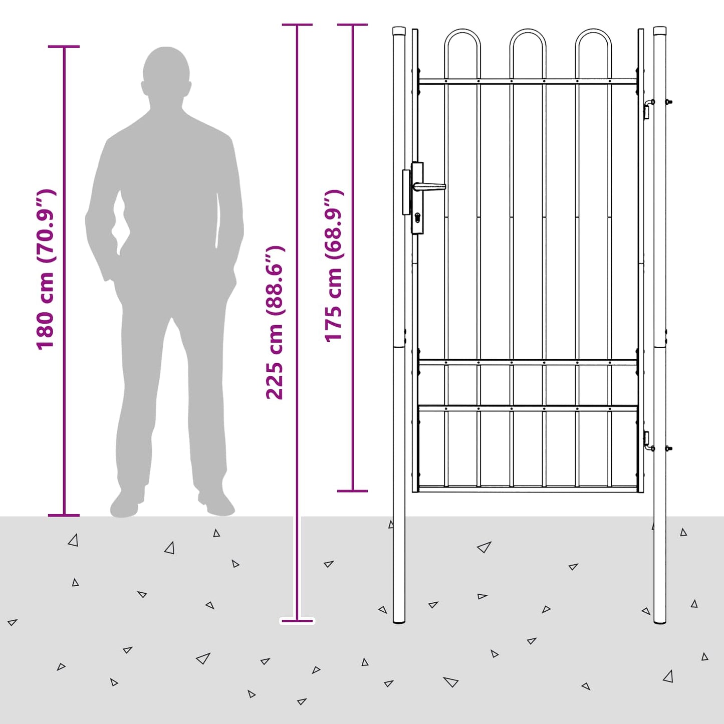 Fence Gate BOXTEL 103 x 225 cm Powder-Coated Steel Grey