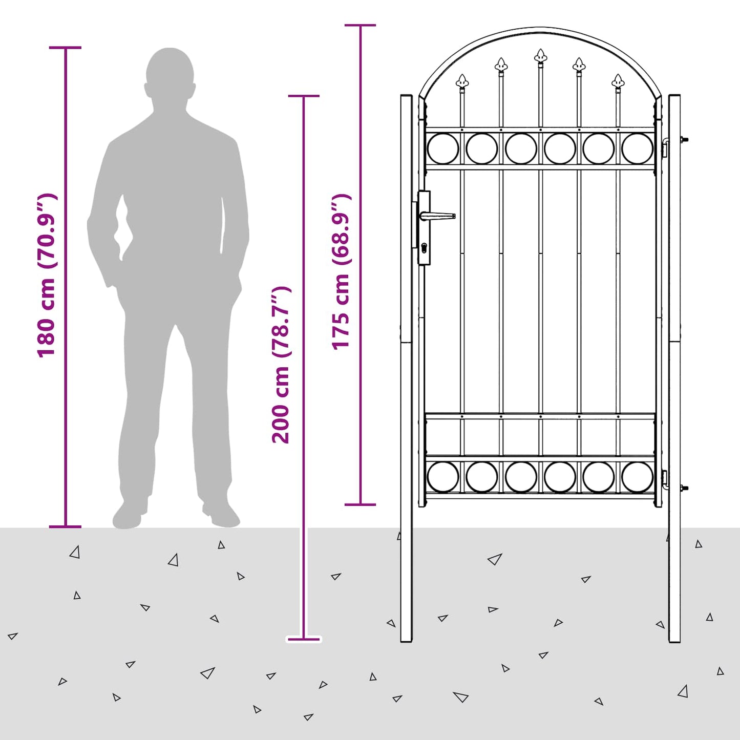 Fence Gate ASSEN 100 x 175 cm Powder-Coated Steel Grey Lockable