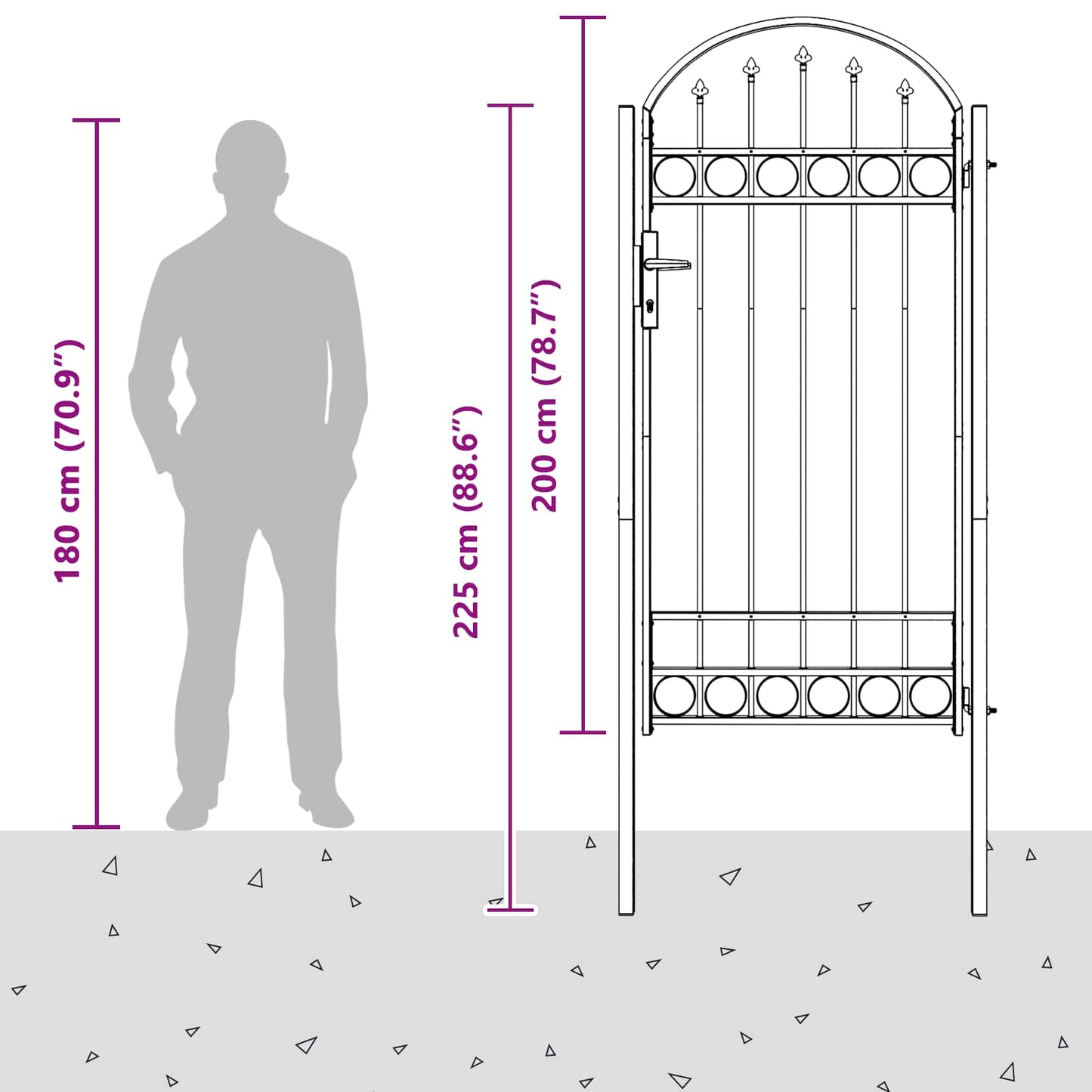 Fence Gate ASSEN 100 x 195 cm Powder-Coated Steel Grey Lockable