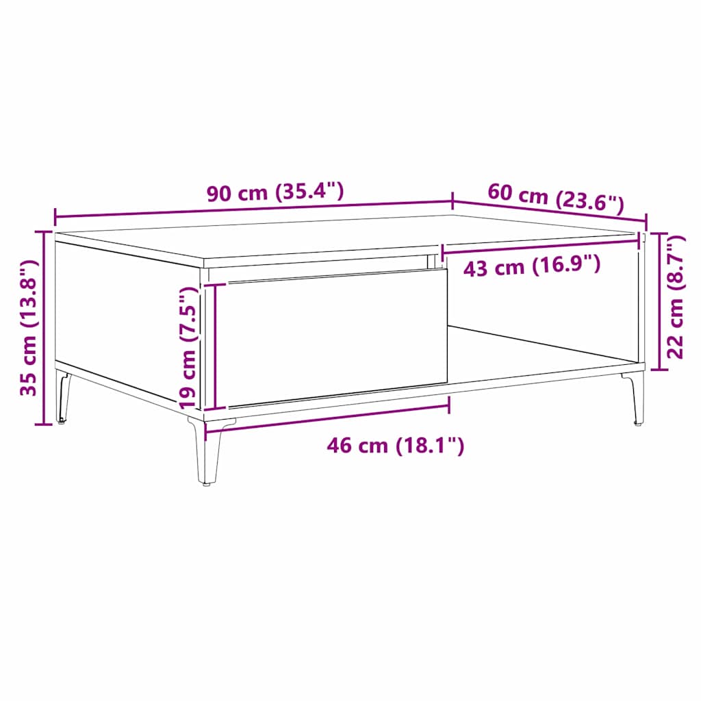Coffee Table Artisan oak 90 x 60 x 35 cm Engineered wood