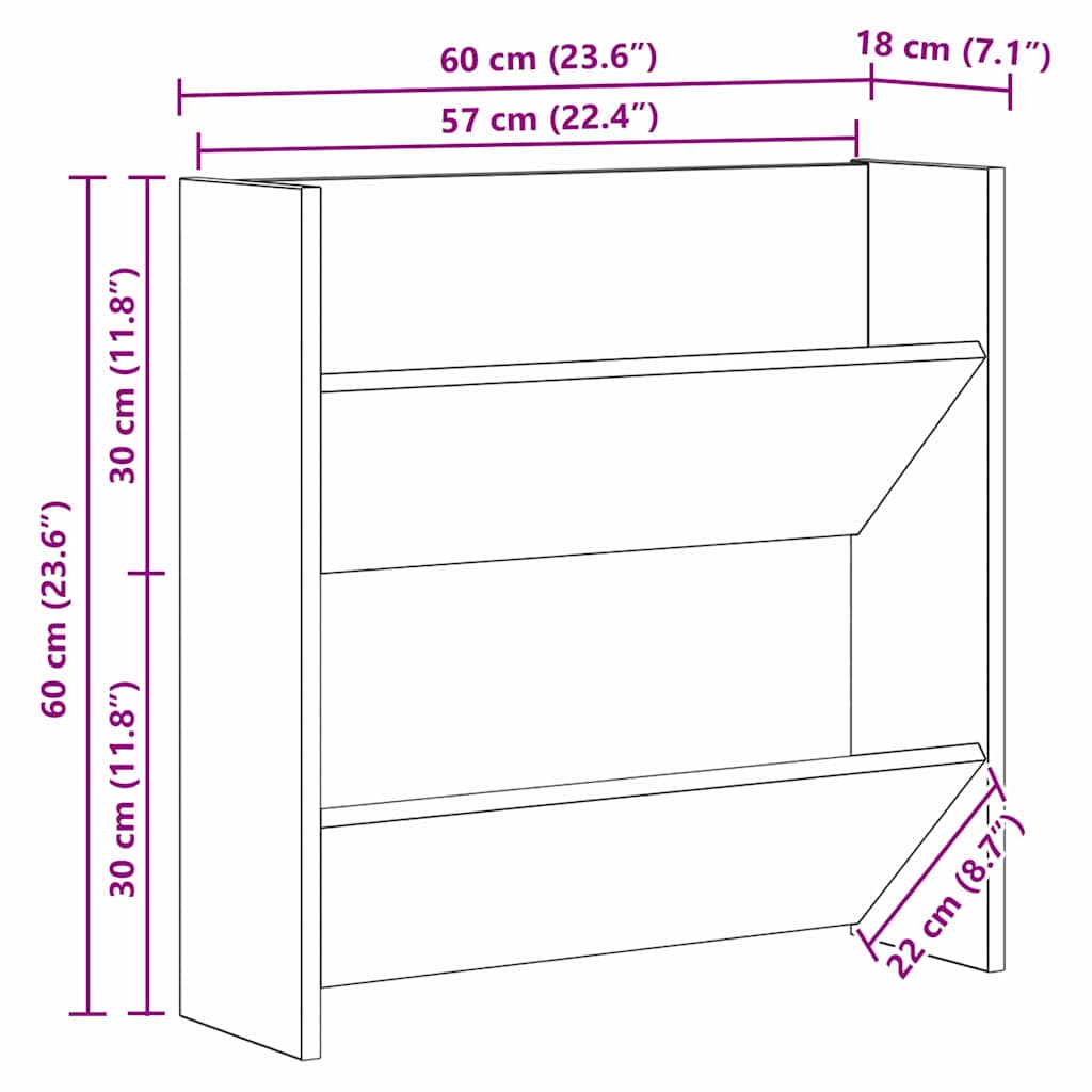 Shoe Cabinet 2 pcs 60 x 18 x 60 cm Engineered Wood Old Wood