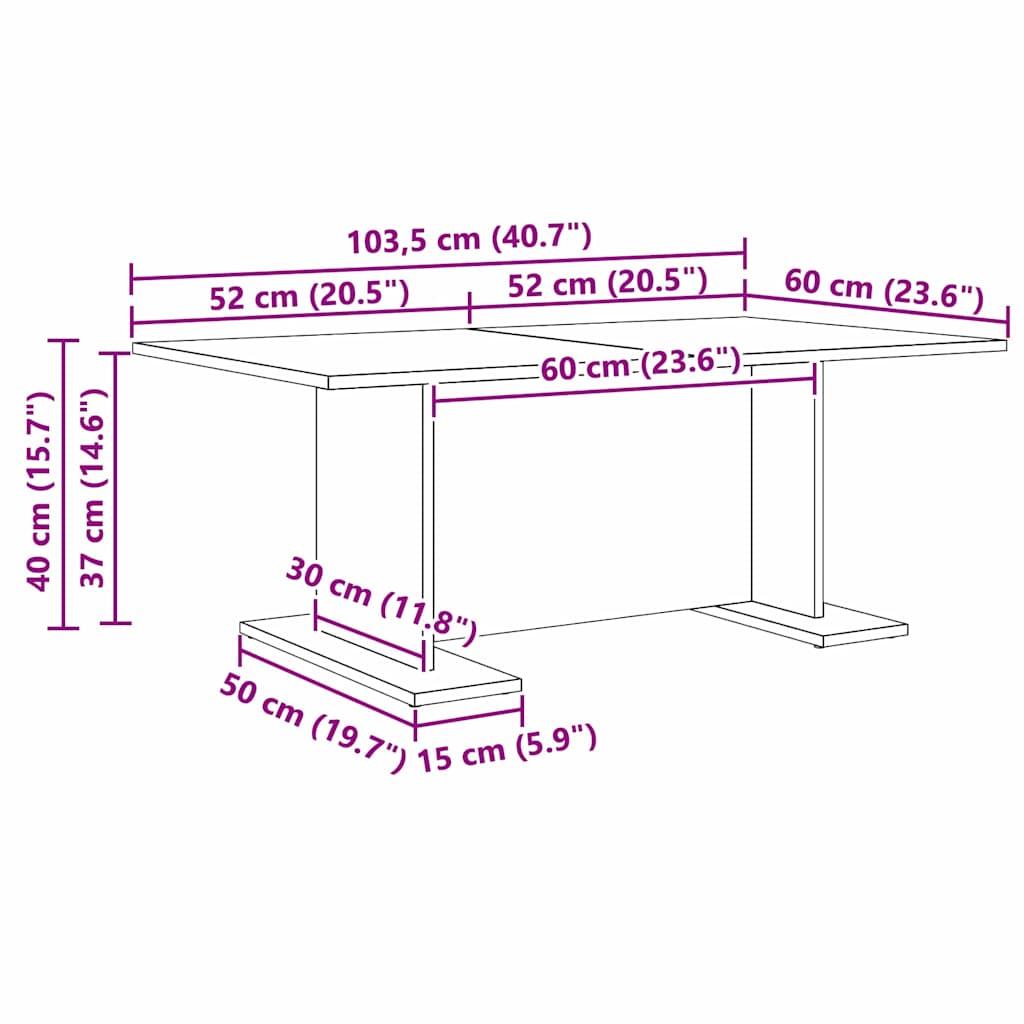 Coffee Table Old wood 103.5 x 60 x 40 cm Engineered Wood
