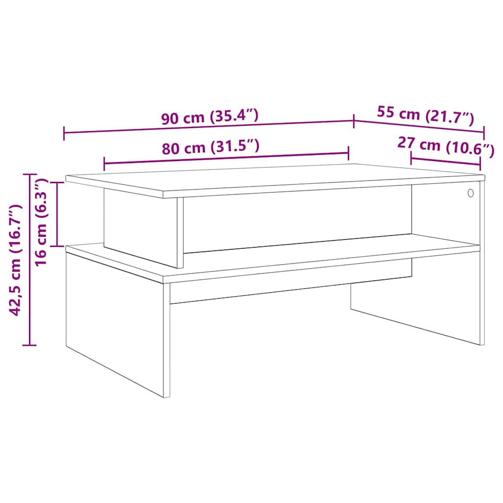 Coffee Table Artisan Oak 90 x 55 x 42.5 cm Engineered Wood