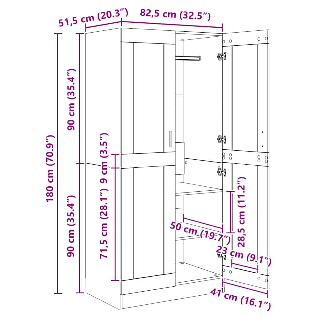 Wardrobe Other Old Wood 82.5 x 51.5 x 180 cm Engineered Wood