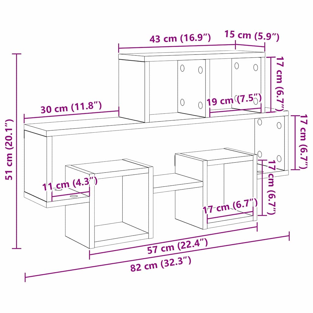 Wall Shelf Wall-Mounted Artisan oak 82 x 15 x 51 cm