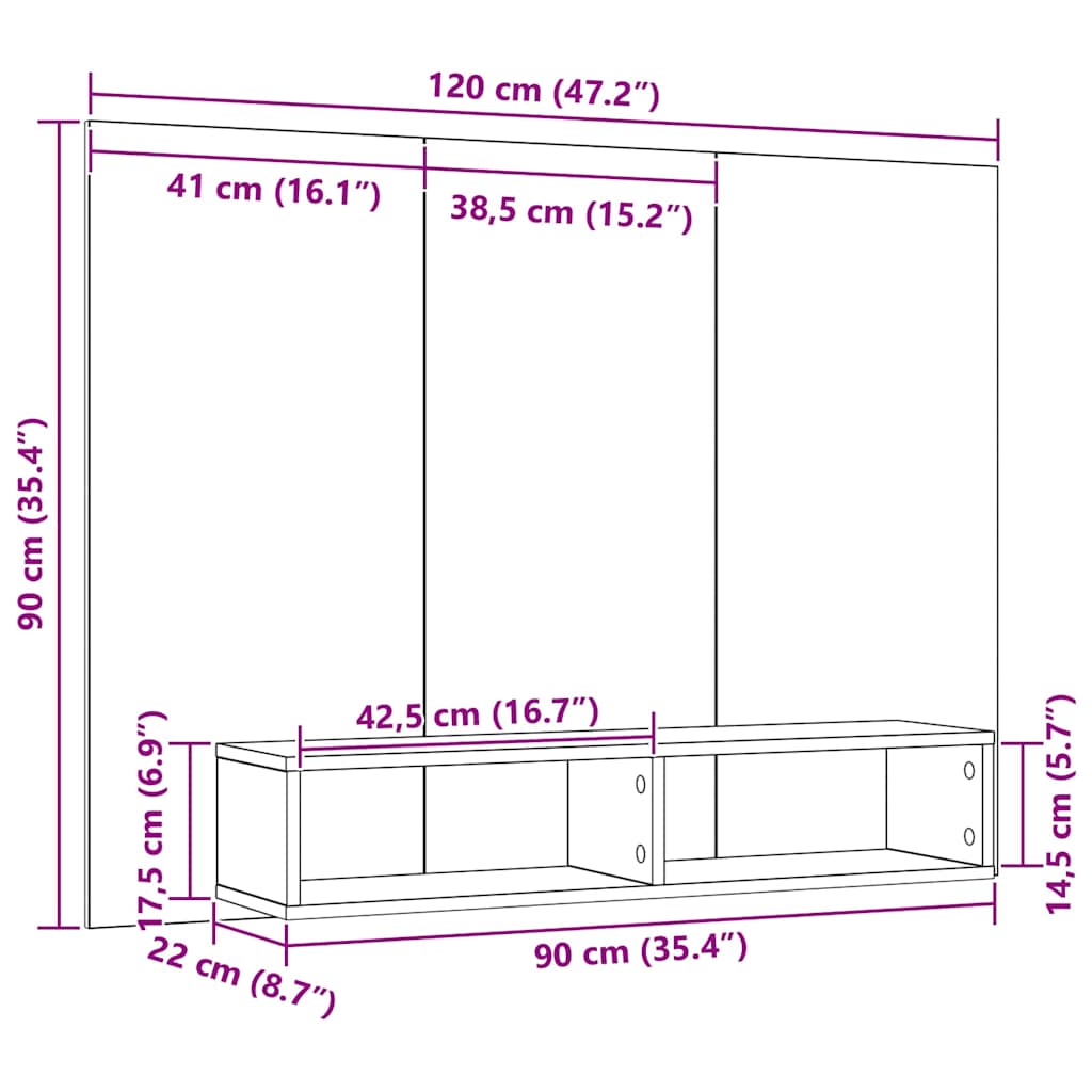 TV Cabinet Set 120 x 23.5 x 90 cm Black Oak Engineered Wood