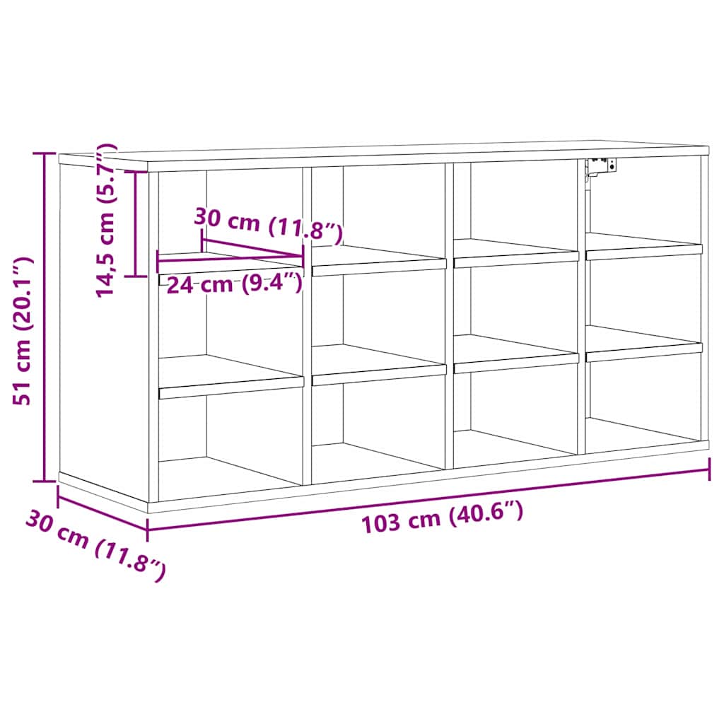 Shoe Cabinet Artisan oak 103 x 30 x 51 cm Engineered wood