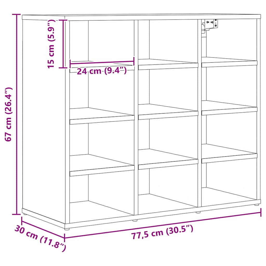 Shoe Cabinet Artisan oak 77.5 x 30 x 67 cm Engineered wood