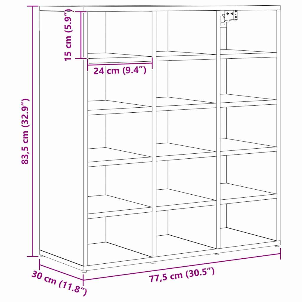 Shoe Cabinet Artisan oak 77.5 x 30 x 83.5 cm Engineered wood