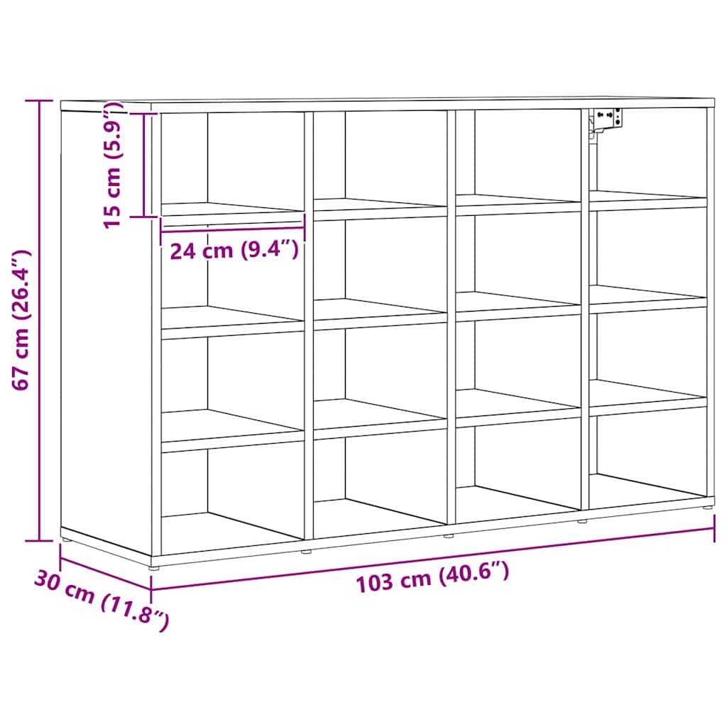 Shoe Cabinet Artisan oak 103 x 30 x 67 cm Engineered wood