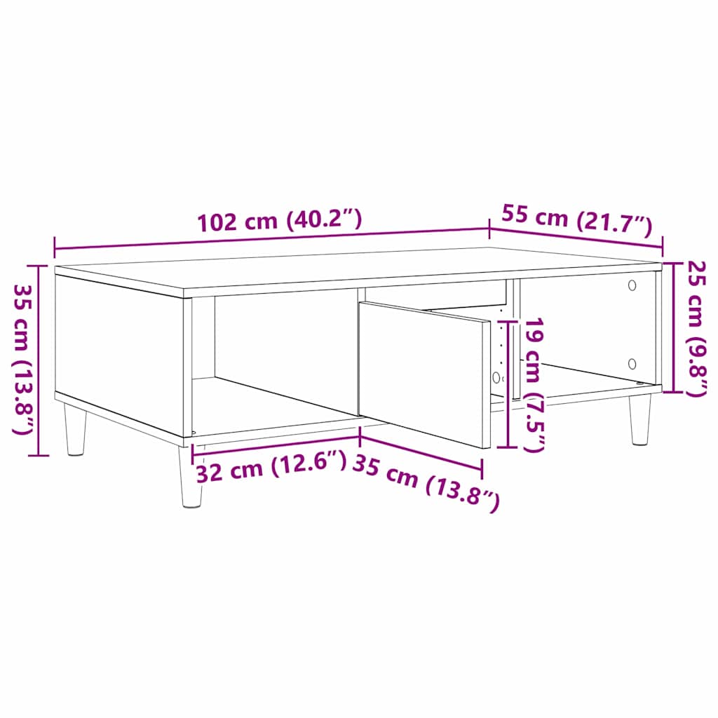 Coffee Table Sonoma Oak 102 x 55 x 35 cm Engineered Wood