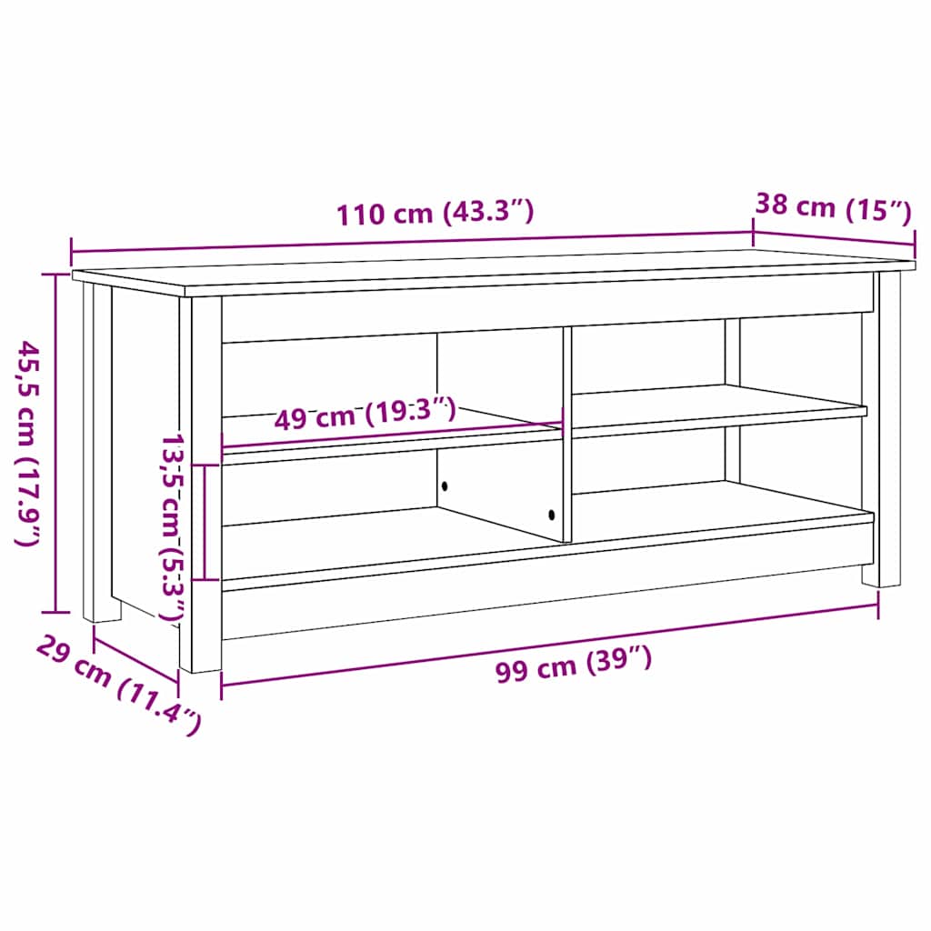 Storage Bench 110 x 38 x 45.5 cm Solid Pine Wood Wax Brown
