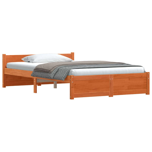 Bed Frame Wax Brown 205.5 x 125.5 x 51 cm Solid Pine Wood