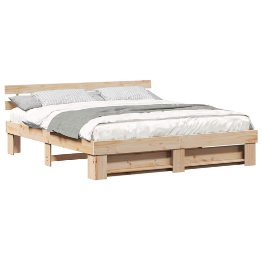 Bed Frame with Headboard Brown 200 x 200 cm Solid Pine Wood