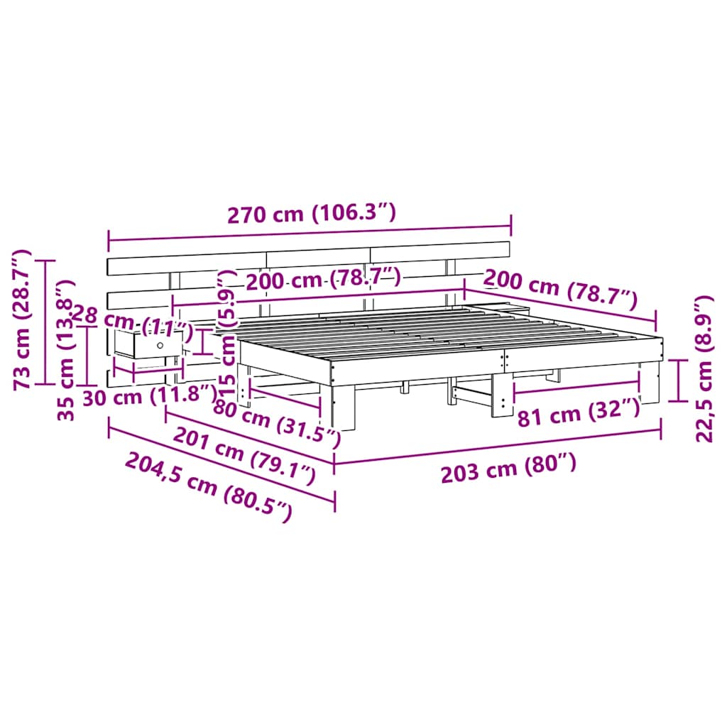 Bed Frame with Headboard White 200 x 200 cm Solid Pine Wood
