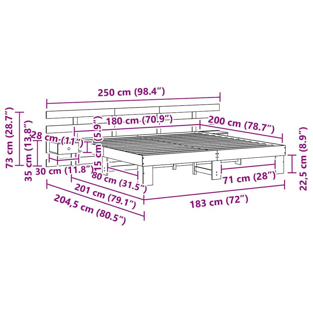 Bed Frame with Headboard Brown 180 x 200 cm Solid Pine Wood