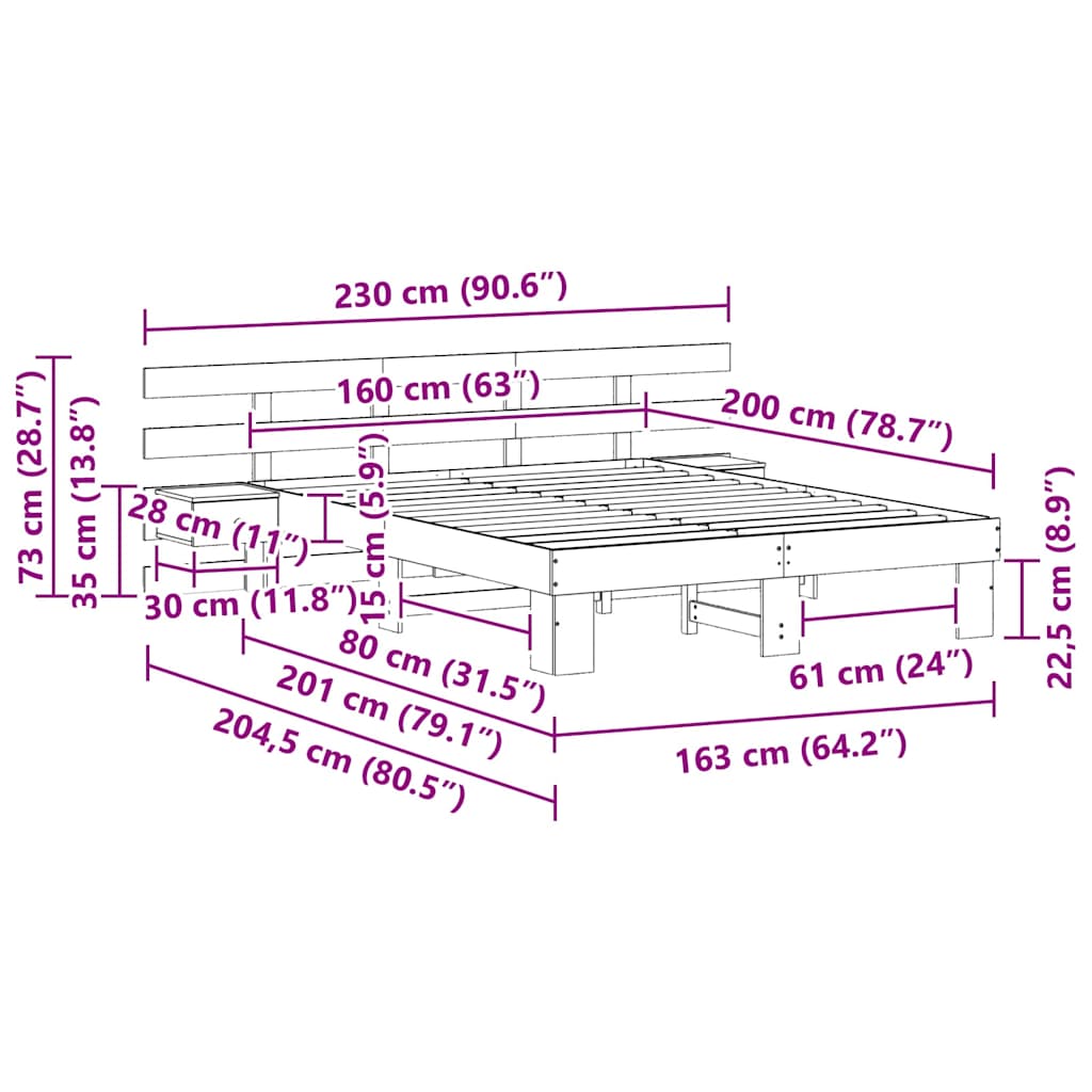 Bed Frame with Headboard White 160 x 200 cm Solid Pine Wood
