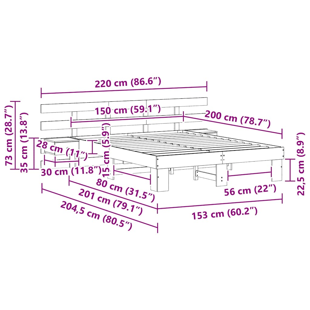 Bed Frame with Headboard Brown 150 x 200 cm Solid Pine Wood