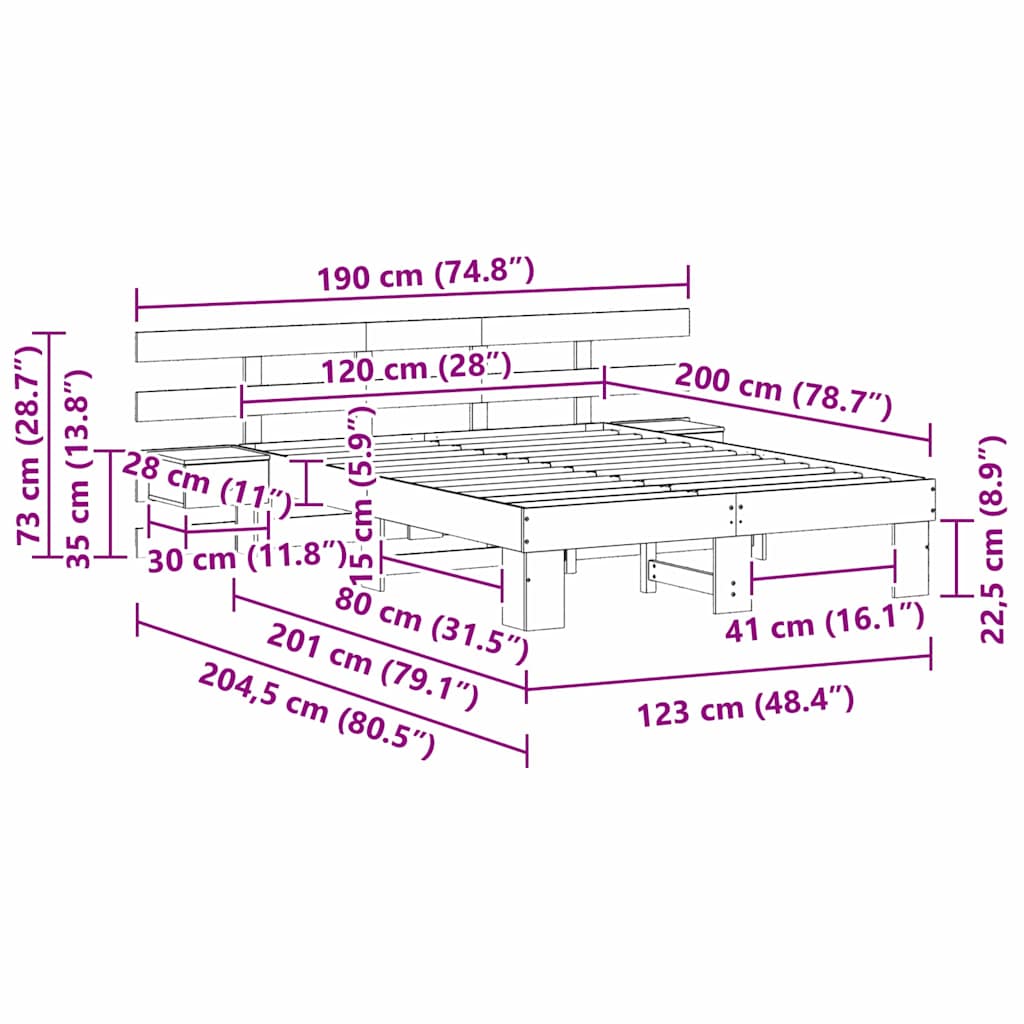 Bed Frame with Headboard Brown 120 x 200 cm Solid Pine Wood