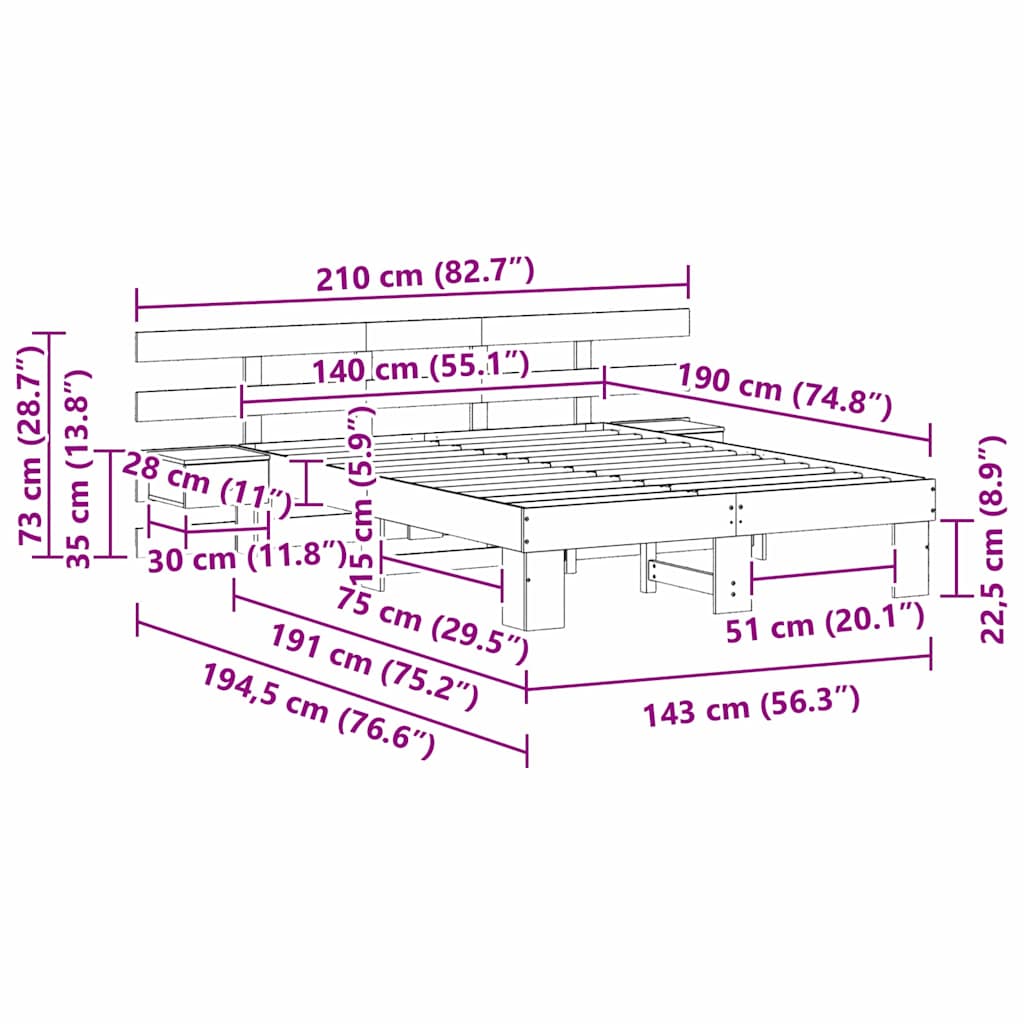 Bed Frame with Headboard Brown 140 x 190 cm Solid Pine Wood