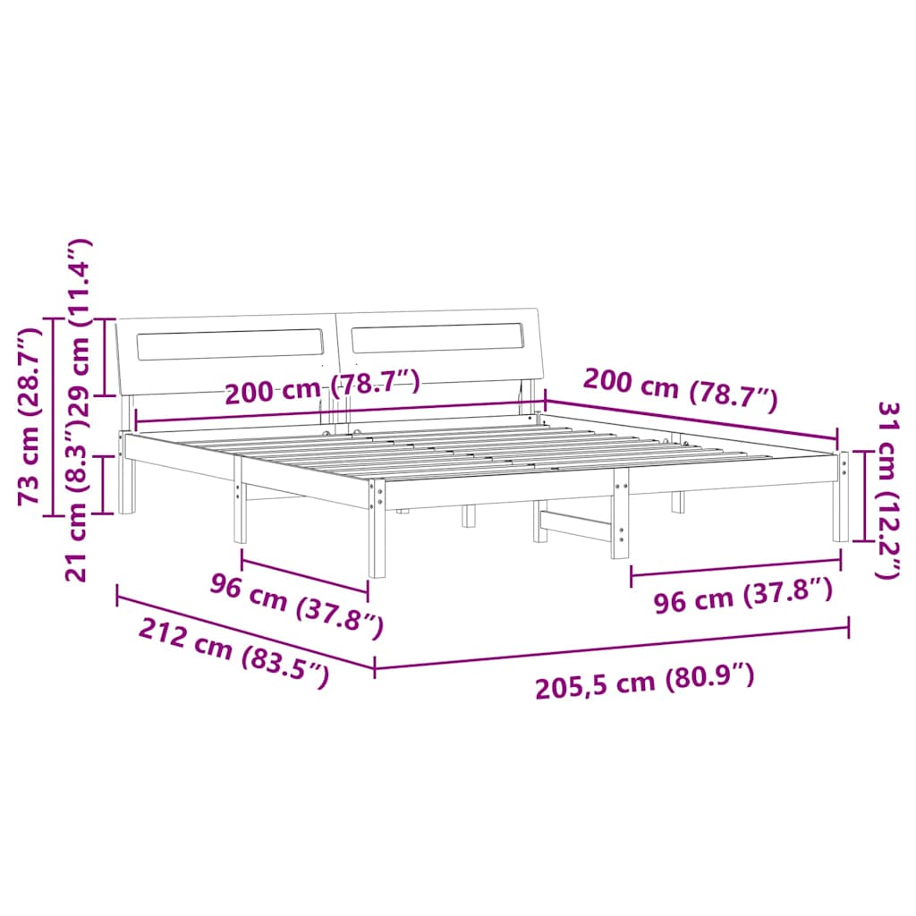 Bed Frame with Headboard Brown 200 x 200 cm Solid Pine Wood