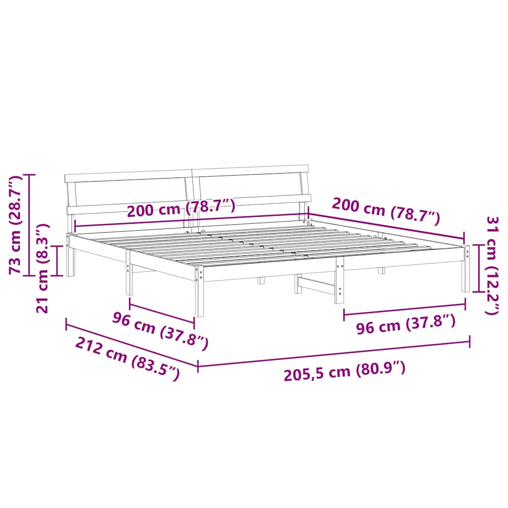 Bed Frame with Headboard Brown 200 x 200 cm Solid pine wood