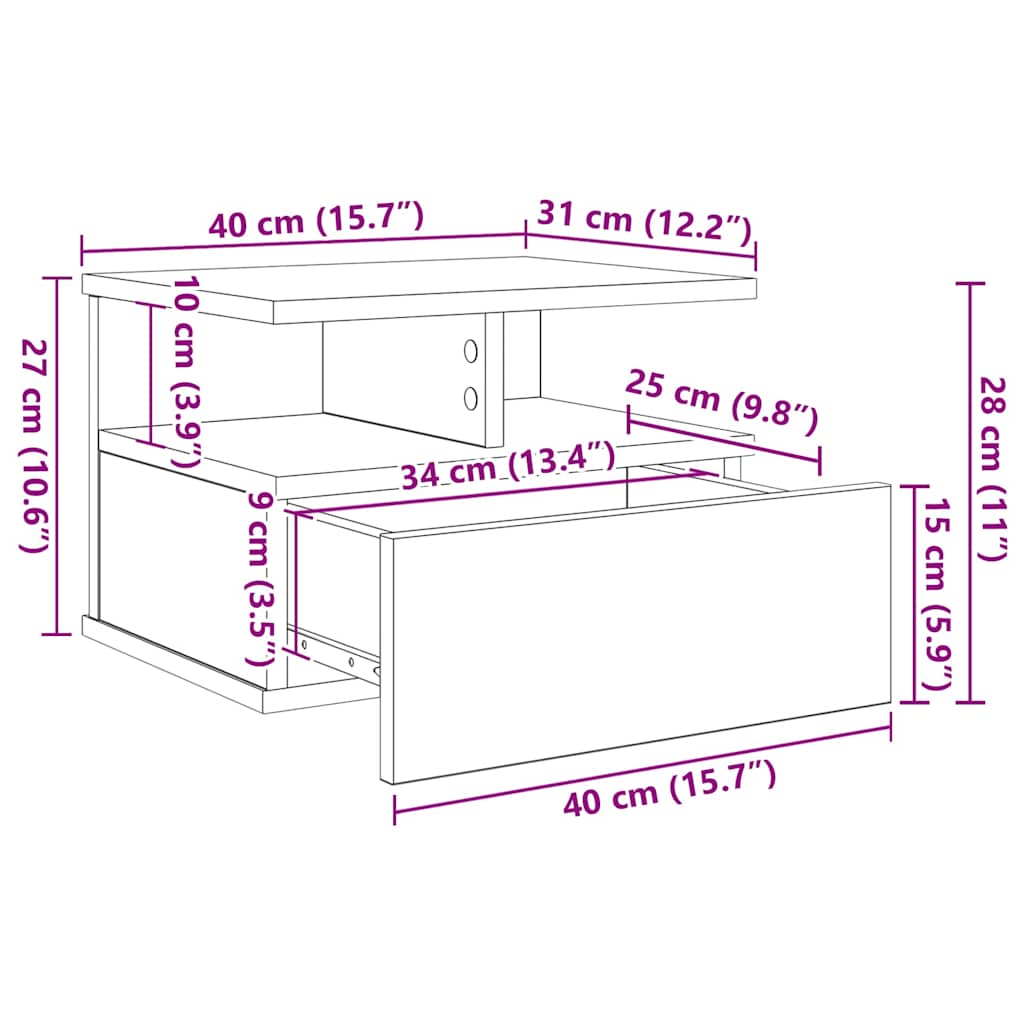 Floating Nightstand 2 pcs Old Wood 40 x 31 x 28 cm