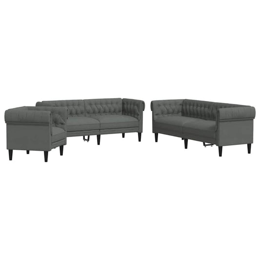 Living Room Couch 3 pcs Dark Grey Fabric