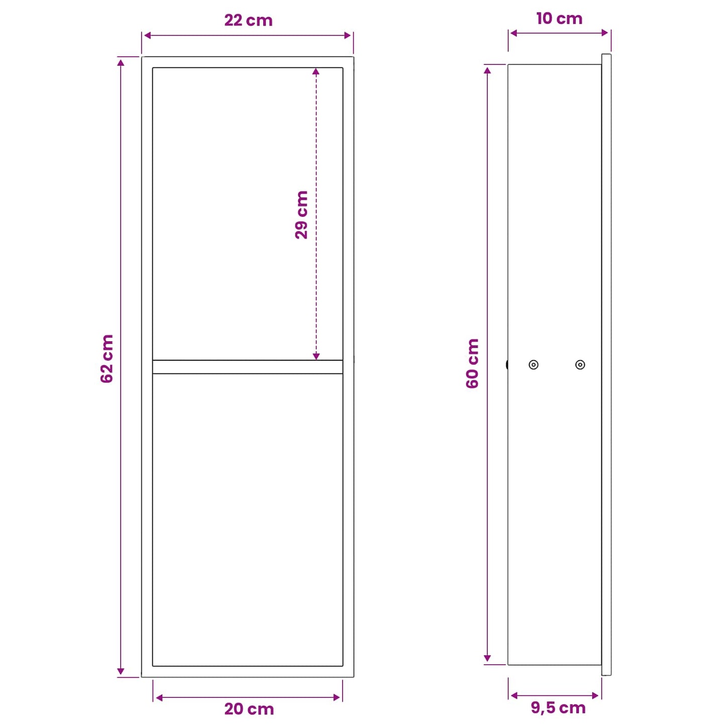 Shower Niche White 60 x 20 x 9.5 cm Stainless Steel