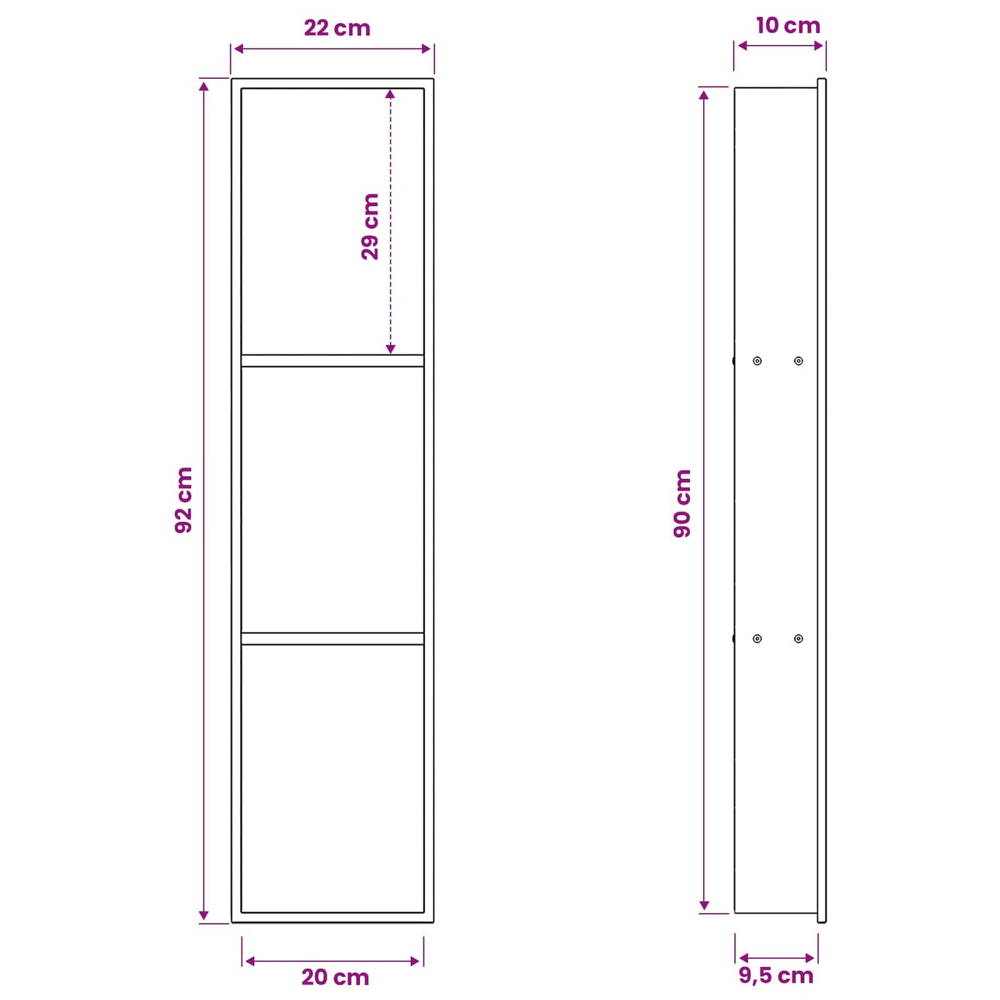 Shower Niche Black 90 x 20 x 9.5 cm Stainless Steel