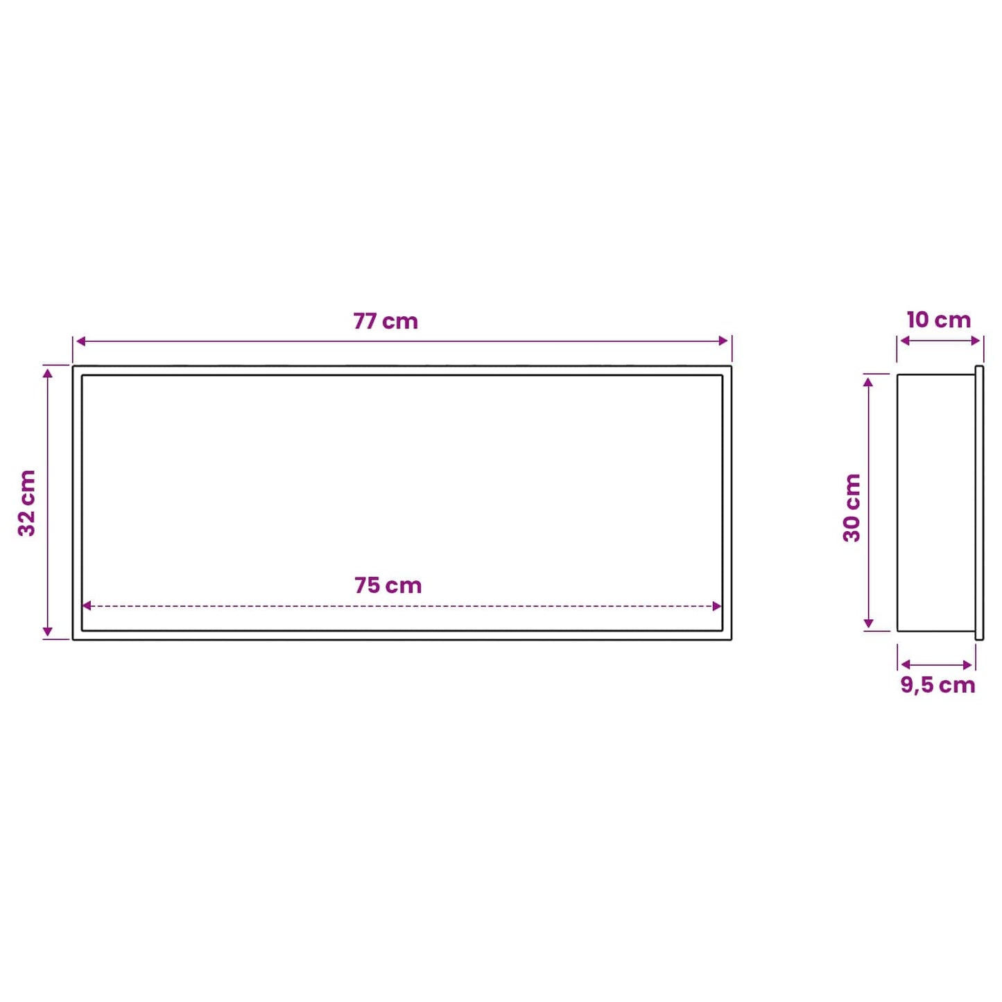 Shower Niche Black 75 x 30 x 9.5 cm Stainless Steel