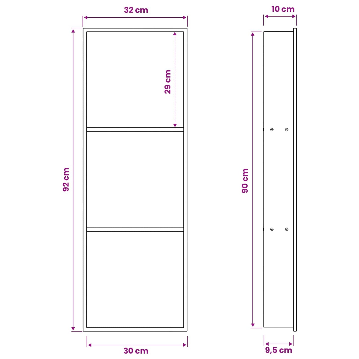 Shower Niche Black 92 x 32 x 10 cm Stainless Steel