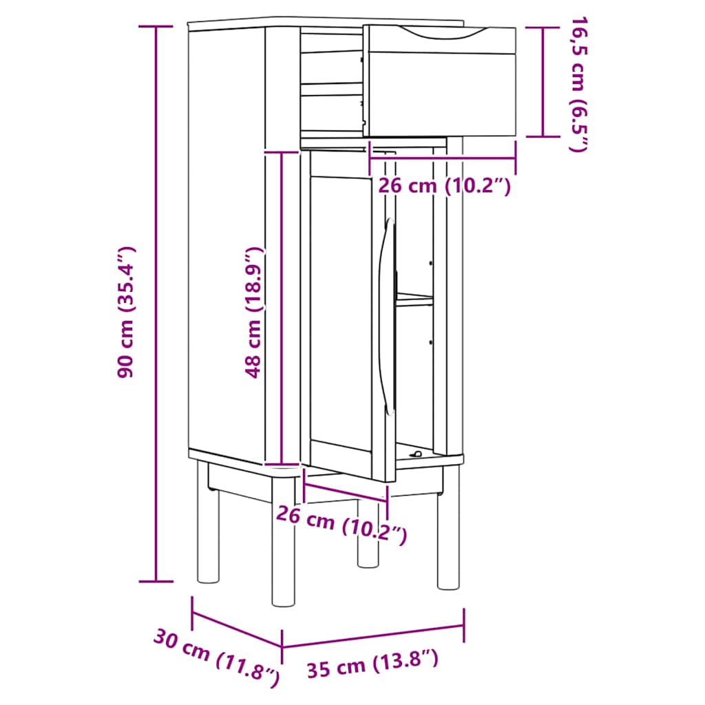 Bathroom Cabinet FLORO White 35 x 30 x 90 cm Solid Pine Wood
