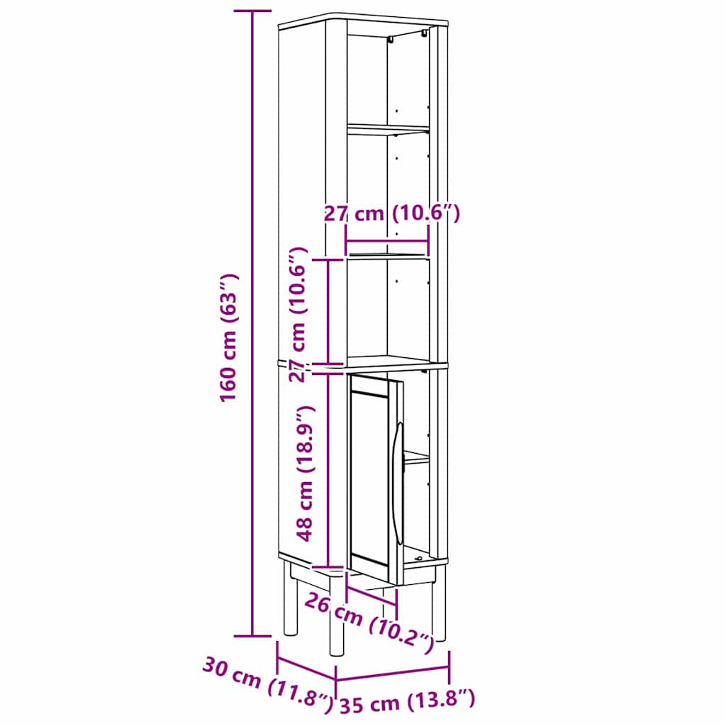 Bathroom Tall Cabinet FLORO White 35 x 30 x 160 cm