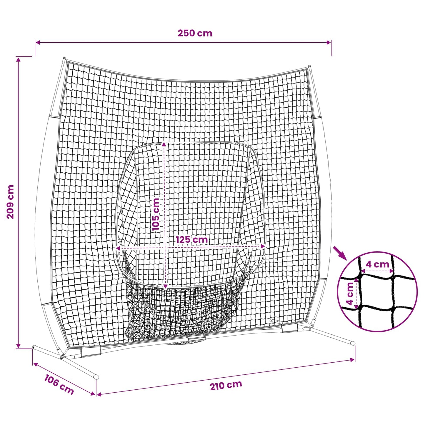 Baseball Practice Net Black 250 x 106 x 209 cm Polyester