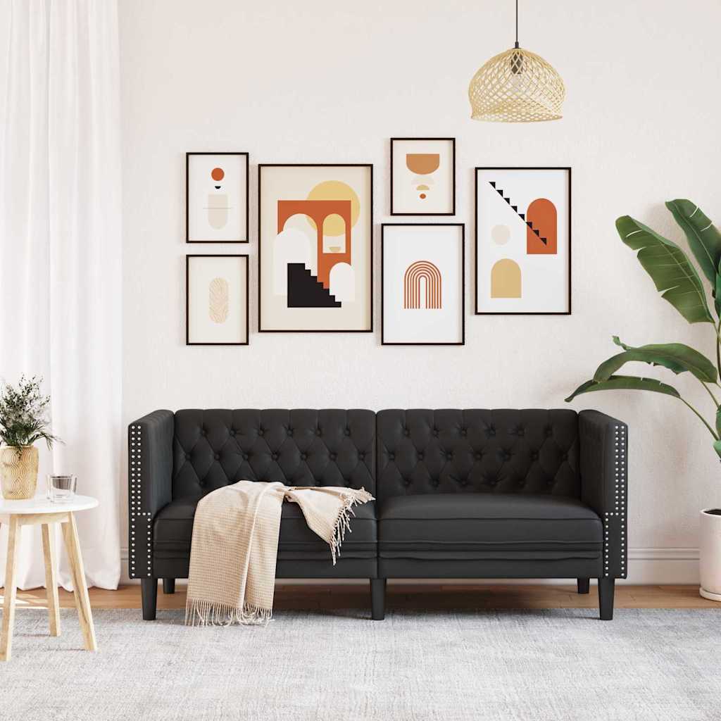Chesterfield Sofa Black 174 x 74.5 x 70.5 cm Faux leather