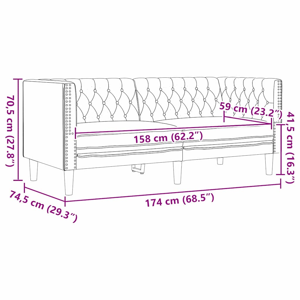 Chesterfield Sofa Black 174 x 74.5 x 70.5 cm Faux leather