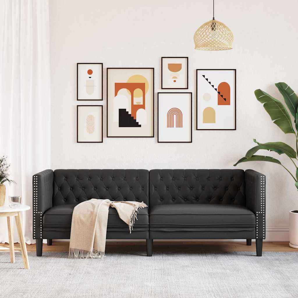 Chesterfield Sofa Black 194 x 74.5 x 70.5 cm Faux leather