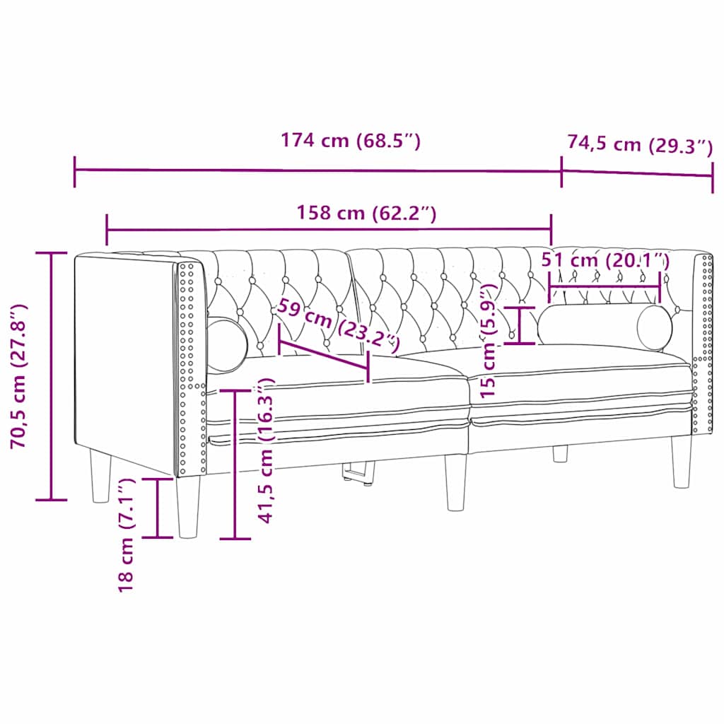 Sofa Light Grey 174 x 74.5 x 70.5 cm Velvet