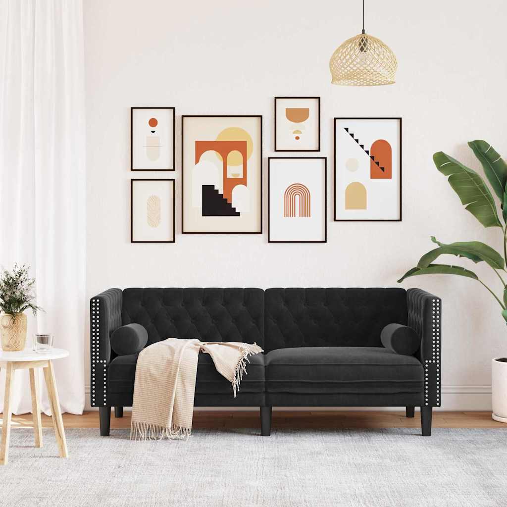 Chesterfield Sofa Other Black 174 x 74.5 x 70.5 cm Velvet