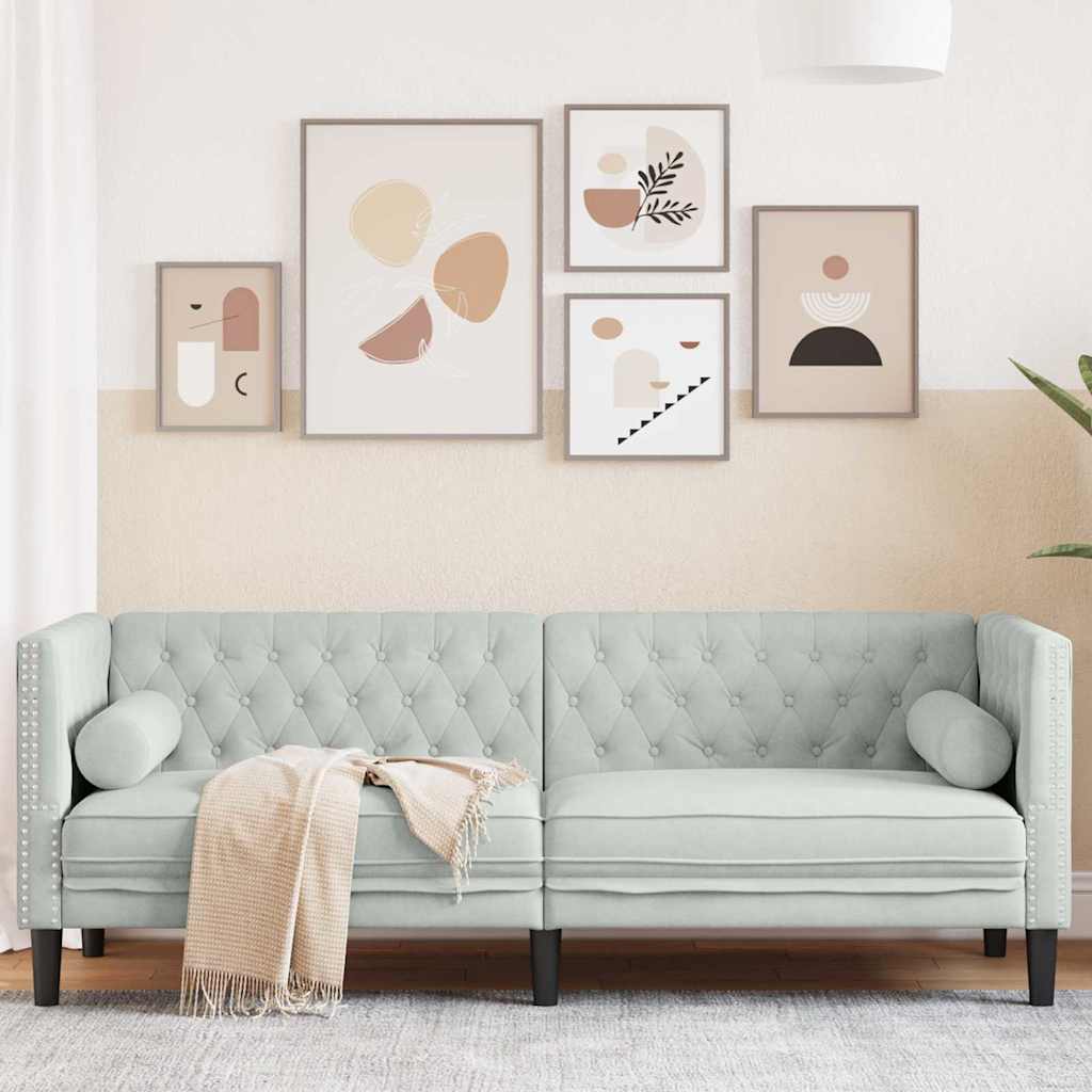 Chesterfield Sofa Other Light grey 194 x 74.5 x 70.5 cm Velvet