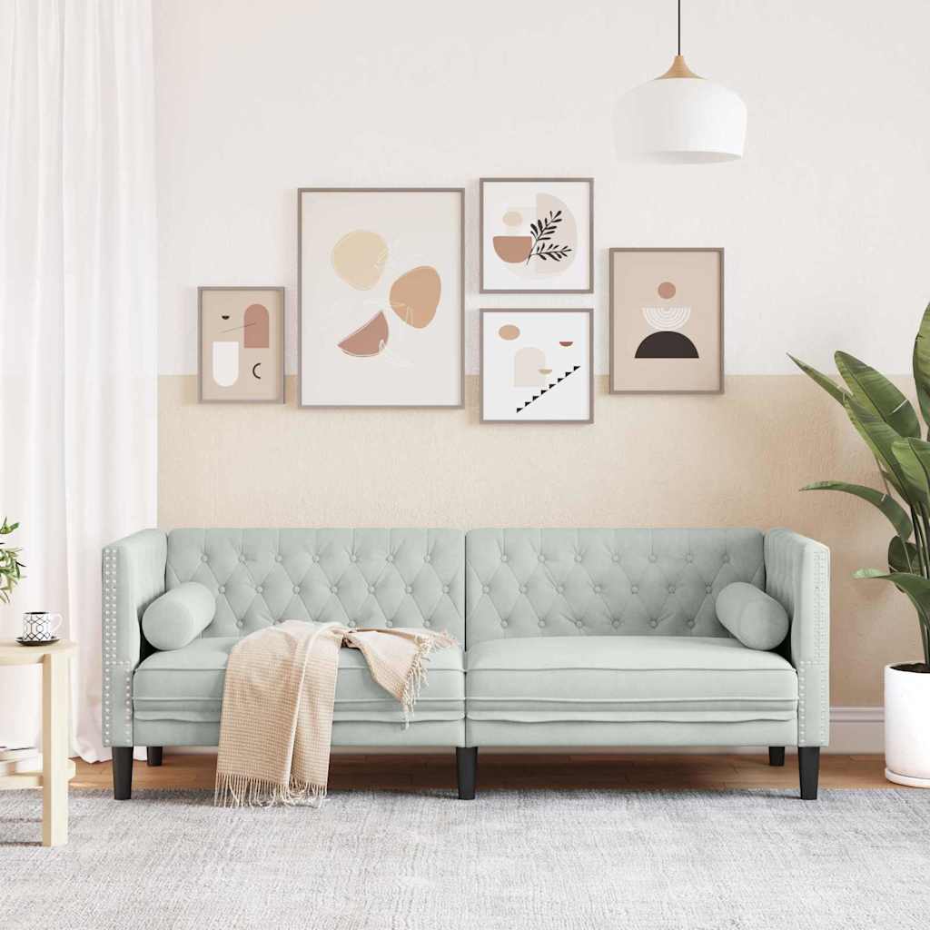 Chesterfield Sofa Other Light grey 194 x 74.5 x 70.5 cm Velvet