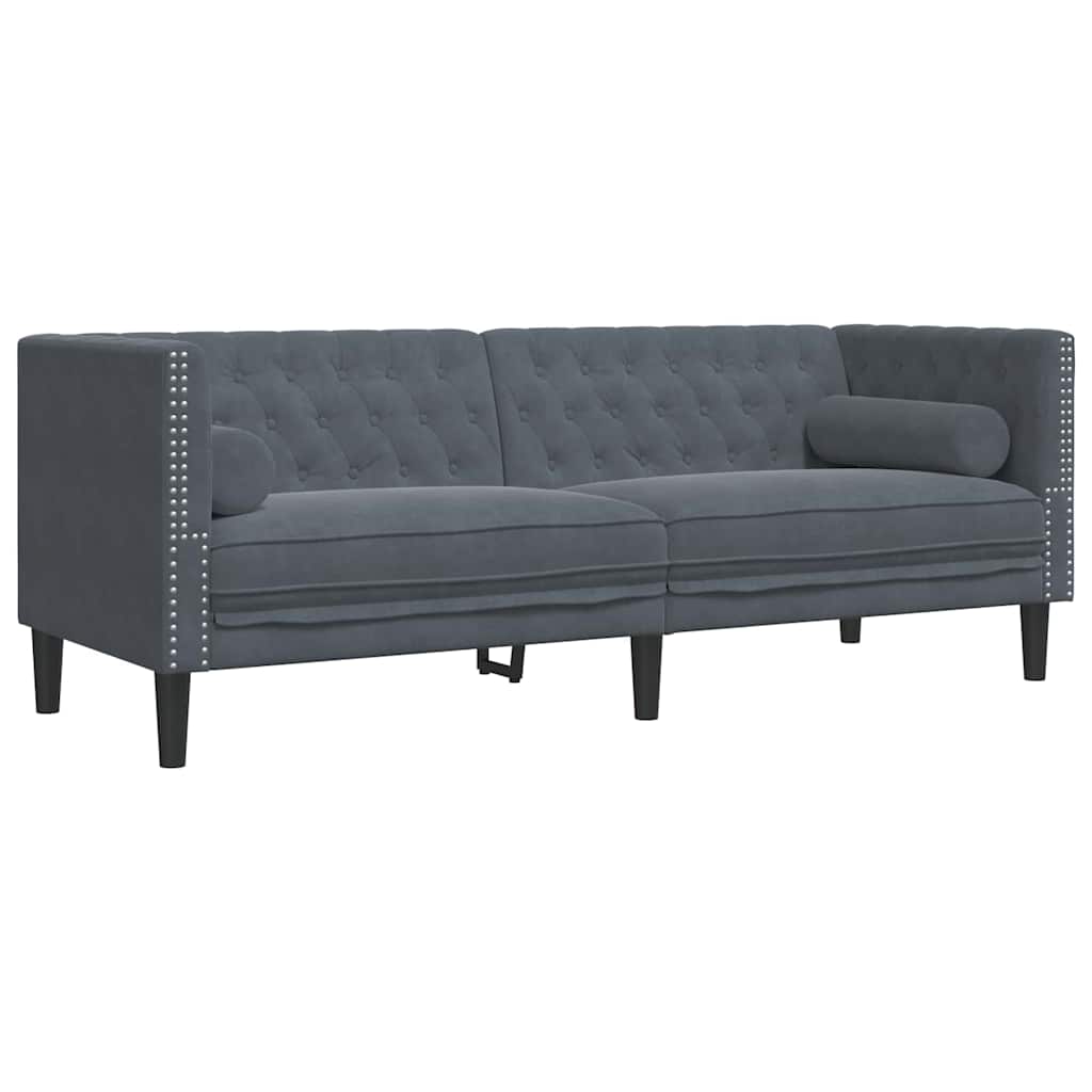 Chesterfield Sofa Other Dark grey 194 x 74.5 x 70.5 cm Velvet