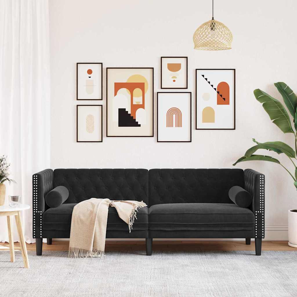 Chesterfield Sofa Other Black 194 x 74.5 x 70.5 cm Velvet