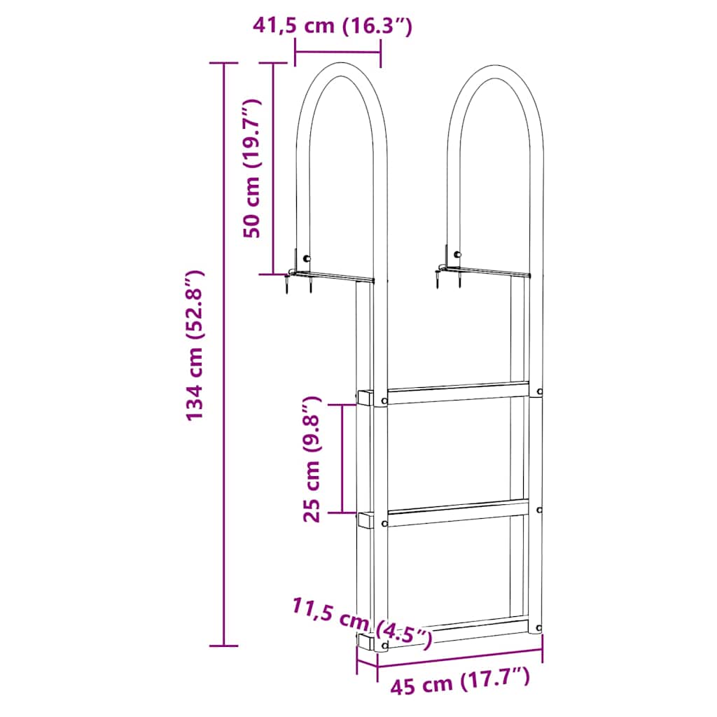 3-Step Dock Ladder Silver 45 x 11.5 x 134 cm Aluminum