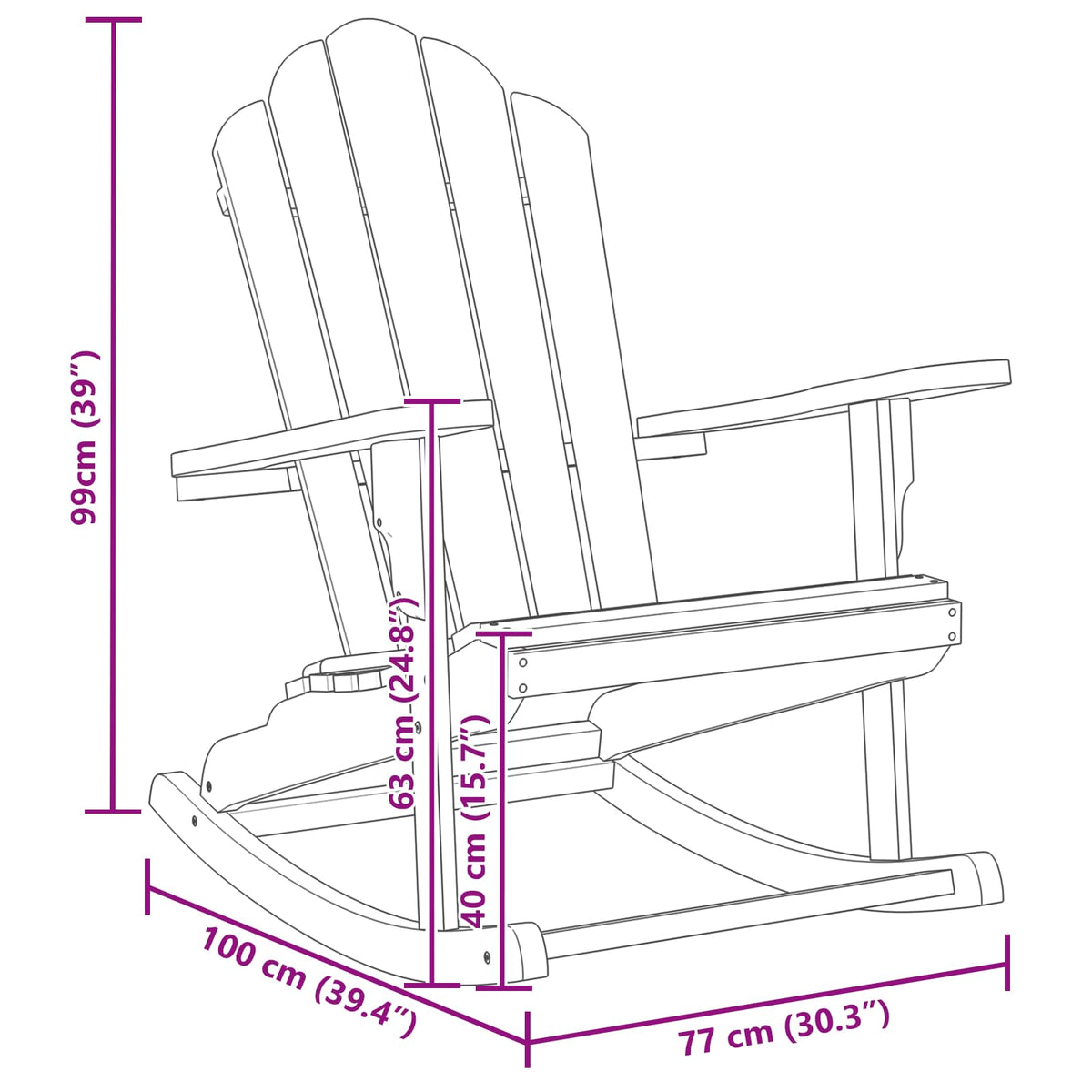 Adirondack Rocking Chair 2 pcs Brown Solid Teak wood