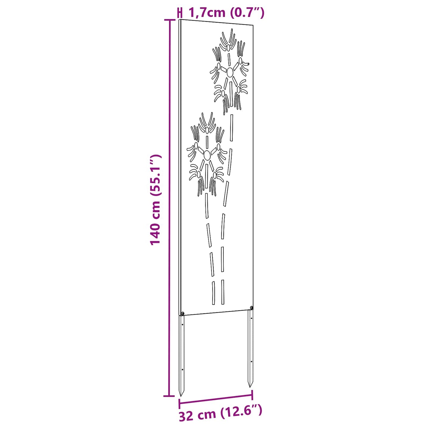 Garden Privacy Screen Black 32 x 140 cm Cold-rolled steel