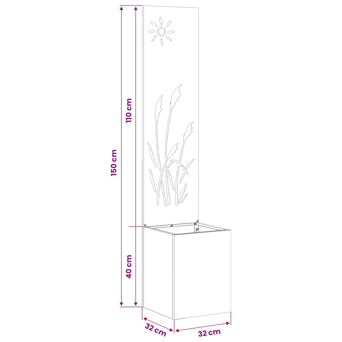 Garden Privacy Screen Black 32 x 32 x 150 cm Cold-rolled steel