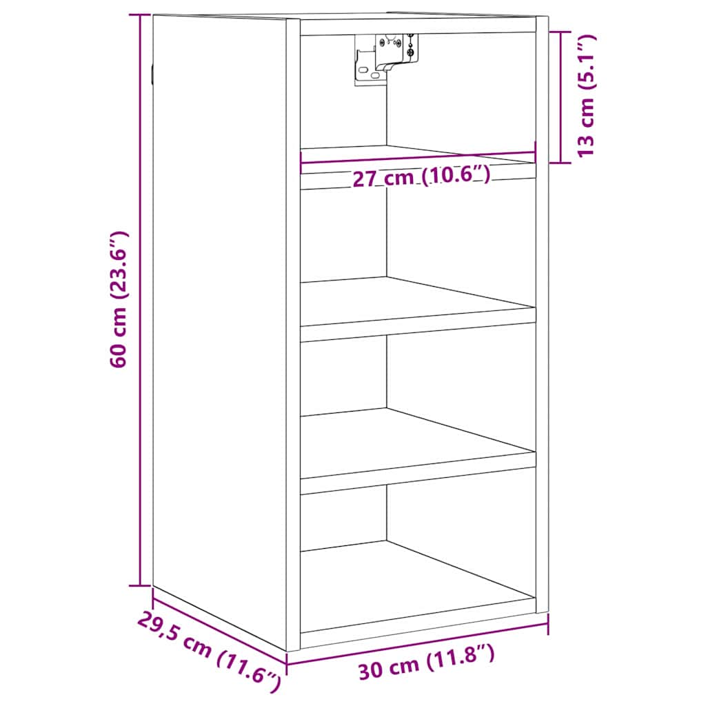 Hanging Cabinet Black oak 30 x 29.5 x 60 cm Engineered Wood