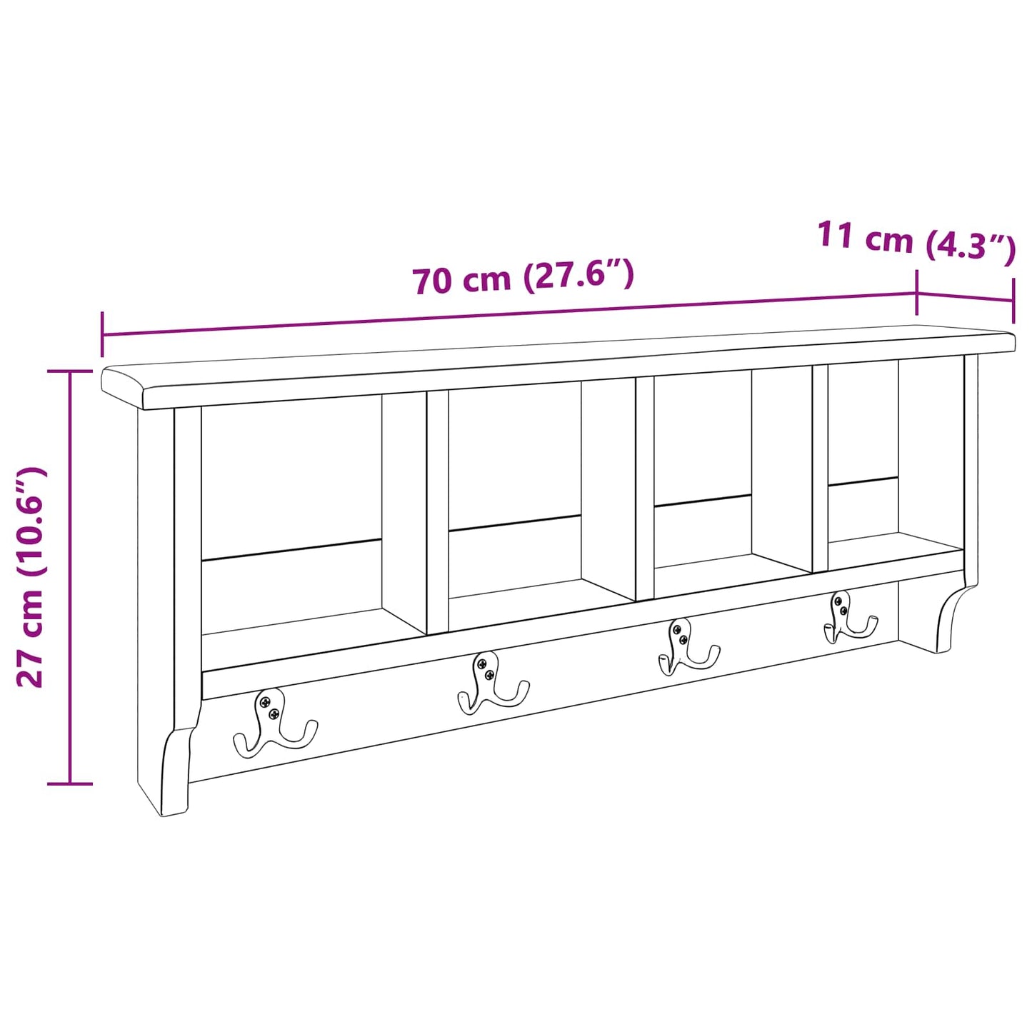 Hanger Brown 70 x 11 x 27 cm Solid Mahogany Wood